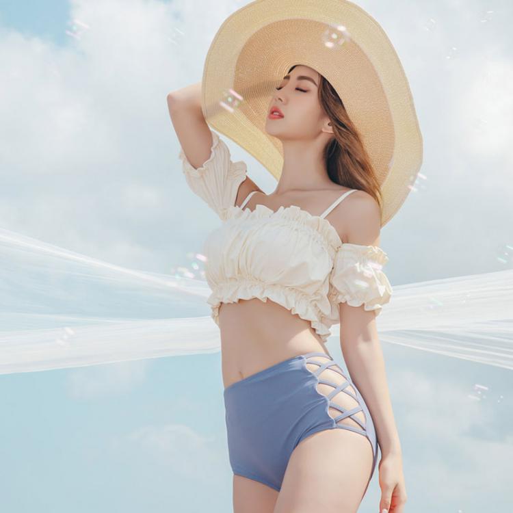 all in one place בגדי נשים Women's Bikini Set Padded Off Shoulder Biquini High Waist Swimwear Swimsuit High Quality Beach Suit 2020 Koren Design