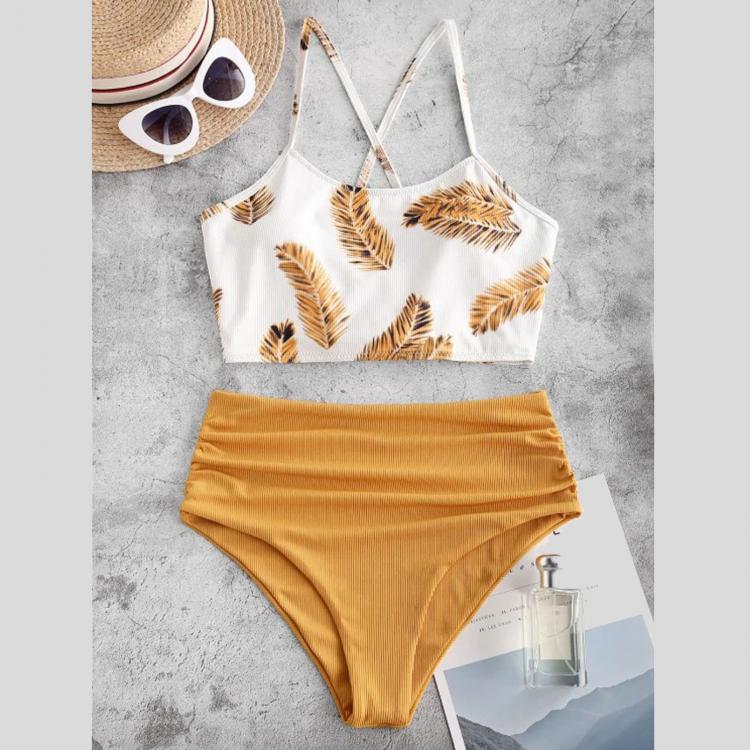 all in one place בגדי נשים 50# new bikini 2021 Women Two Piece Leaves Print Split Set Plus Size Beachwear Swimsuit Bikini Sister outfit Fashion party Cool