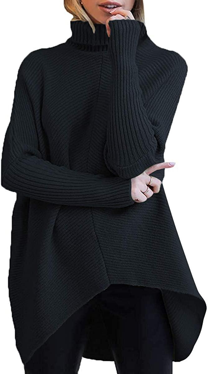 all in one place בגדי נשים ANRABESS Womens Turtleneck Long Batwing Sleeve Asymmetric Hem Casual Pullover Sweater Knit Tops