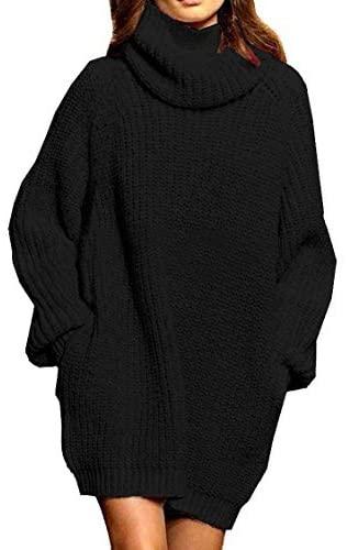 all in one place בגדי נשים Pink Queen Women's Loose Turtleneck Oversize Long Pullover Sweater Dress