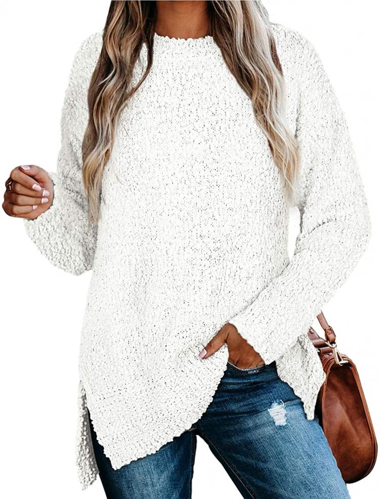 all in one place בגדי נשים NIASHOT Womens Sweaters Crewneck Long Sleeve Side Slit Tunic Tops for Leggings