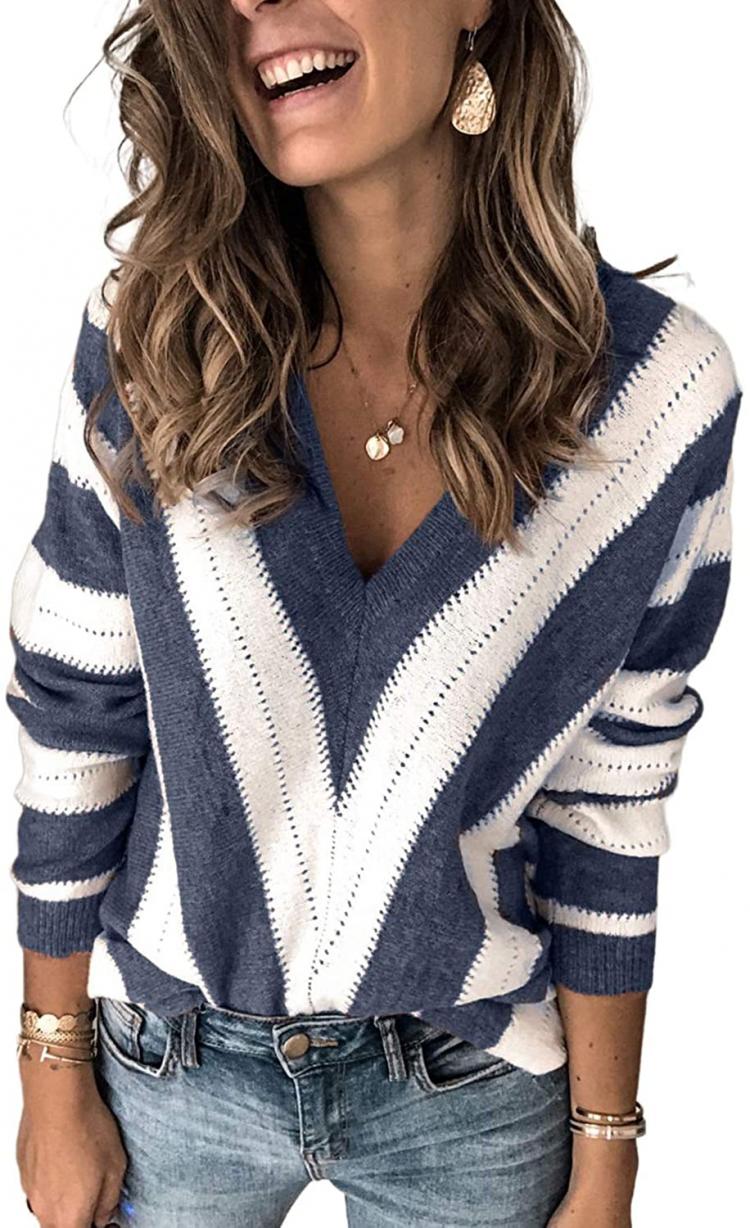 all in one place בגדי נשים Elapsy Womens V Neck Long Sleeve Ripped Distressed Pullover Knitted Sweater S-2XL