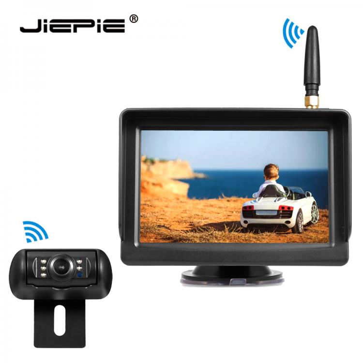 all in one place אלקטרוניקה JIEPIE 12V-24V Wireless Backup Camera Kit System 5" Wireless Car Monitor and Wireless Reversing Rear view License Plate Camer