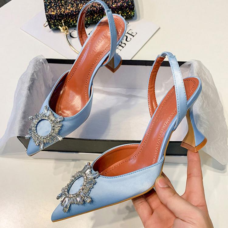 all in one place בגדי נשים Big Size 41 42 Blue Women Pumps Silk Satin Pointy Toe Rhinestone Crystal High Heels Shoes Slip On Women Wedding Pumps Sandal