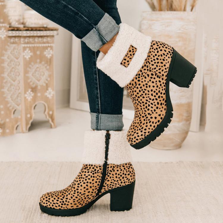 all in one place בגדי נשים Winter Women Ankle Boots Leopard Print Leather 2021 Fashion Warm Fur Motorcycle Waterproof Female Thick With Martin Boots Shoes