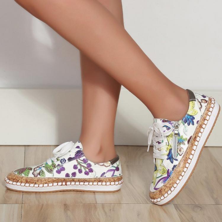 all in one place בגדי נשים 2021 Women Sneakers Elegant Floral Printed Lace Up Female Flat Shoes Fashion Round Toe Lady Vulcanized Shoes Women Casual Shoes