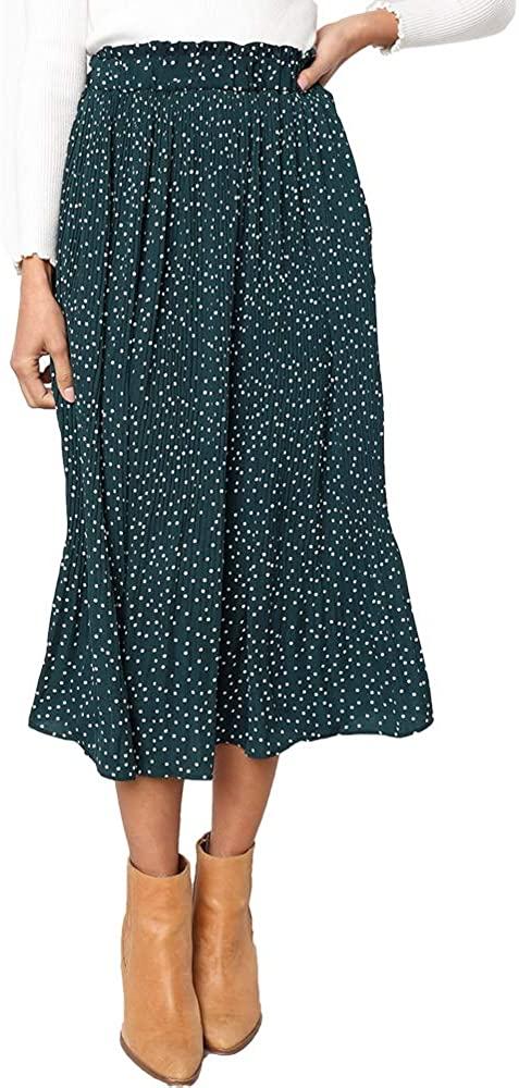 all in one place בגדי נשים EXLURA Womens High Waist Polka Dot Pleated Skirt Midi Swing Skirt with Pockets
