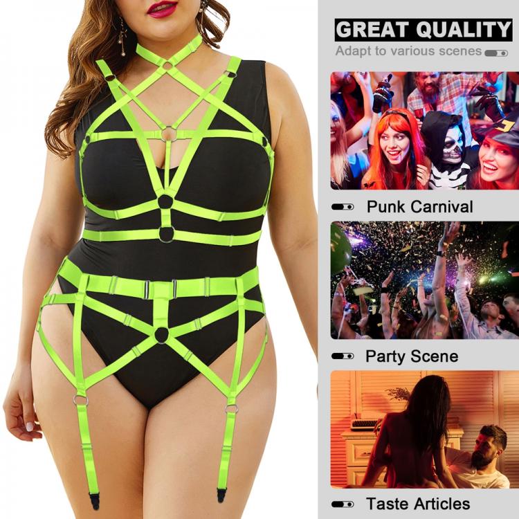 all in one place בגדי נשים Goth Sexy Lingerie Plump Woman Body Stockings Garter Belt Plus Size Necklace Hanging Light Sexy Bride Foot Bandage Chest Harness