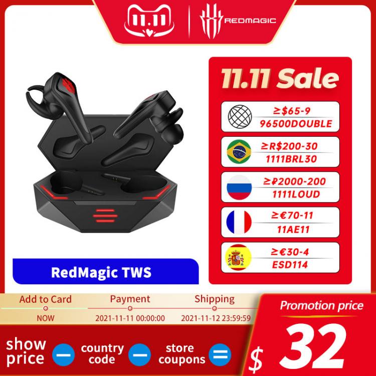 all in one place ביתית Global Version RedMagic TWS Gaming Earphone Nubia RedMagic 5S 5G Wireless Bluetooth Redmagic Cyberpods 4-16 hours battery life