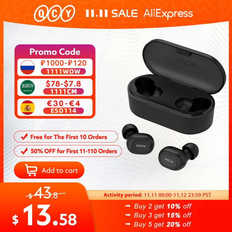 all in one place ביתית QCY T1C Power HiFi stereo earphone wireless headset Bluetooth 5.0 headphone AAC earbuds with microphone customizing APP
