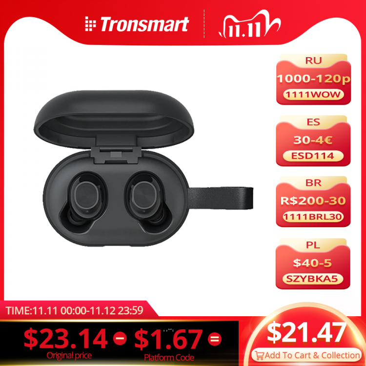 all in one place ביתית Tronsmart Spunky Beat True Wireless Stereo Bluetooth Earphone APTX Wireless Earbuds with Qualcomm Chip, CVC 8.0, Touch Control