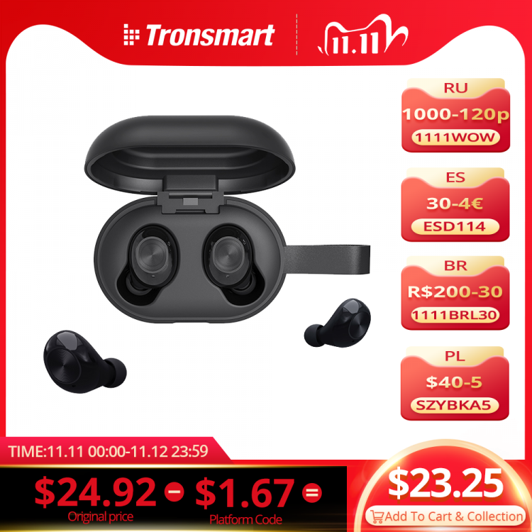all in one place ביתית [Newest Version] Tronsmart Spunky Beat True Wireless Bluetooth Earphone QualcommChip Tech APTX Wireless Earbuds with CVC 8.0