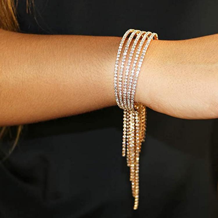 all in one place אביזרי נשים Stonefans Fashion Full Rhinestone Long Tassel Bangle Bracelets for Women Crystal Wedding Open Bangle Hand Jewelry Accessories