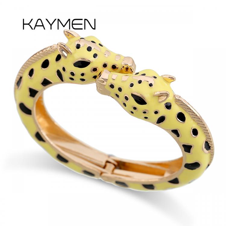 all in one place אביזרי נשים KAYMEN New Arrived Fashion Statement Cuff Bracelet Enamel Bangle for Women Grils Metal Gold Plated Giraffe Animal Bracelet