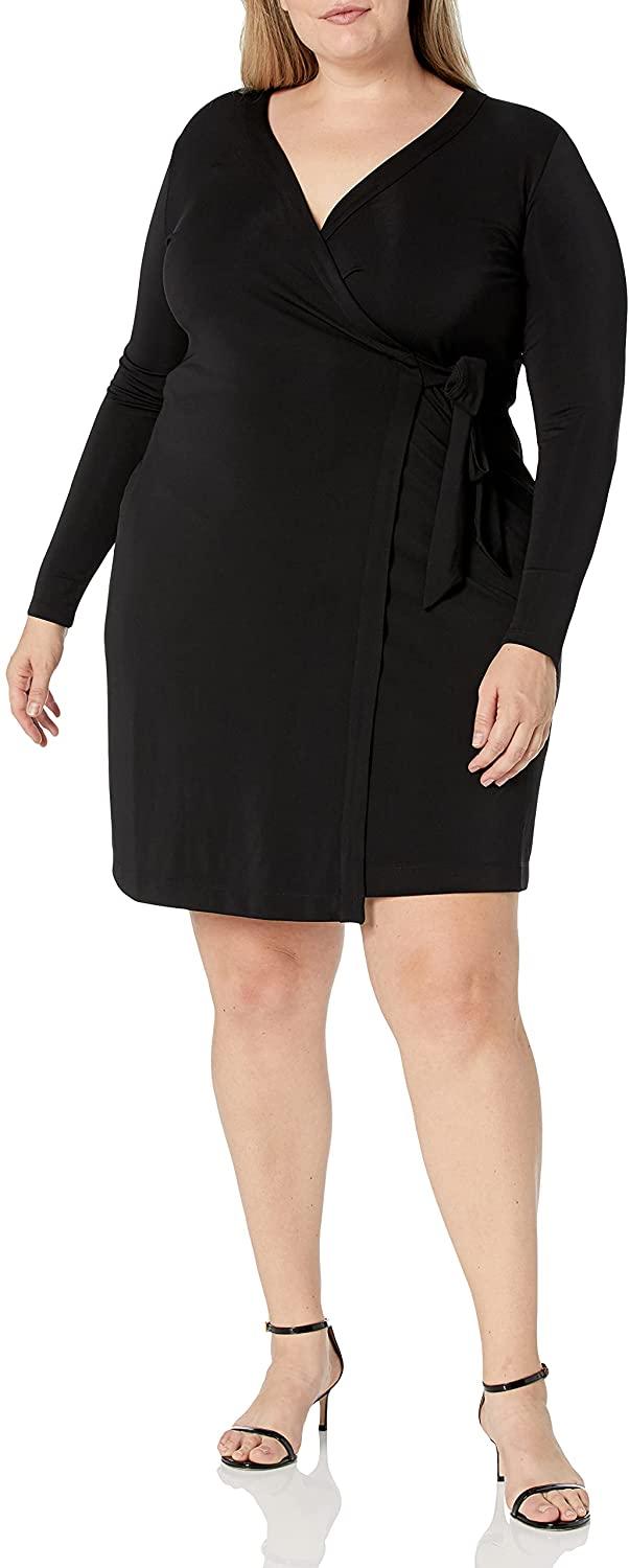all in one place בגדי נשים Amazon Brand - Lark & Ro Women's Plus Size Signature Long Sleeve Wrap Dress
