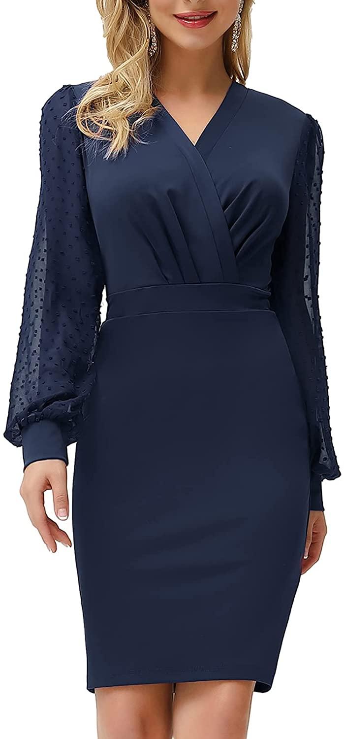 all in one place בגדי נשים GRACE KARIN Women's Pencil Work Dresses Long Sleeve V Neck BodyconBusiness Dress Elegant Cocktail Party