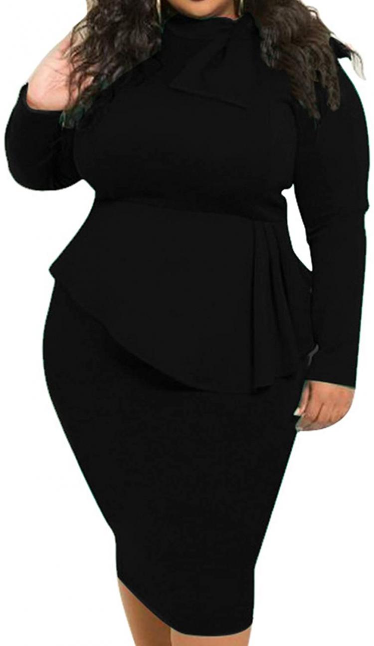 all in one place בגדי נשים Lexiart Plus Size Dresses for Women - Stretchy Bodycon Plus Size Peplum Dress with Bowknot