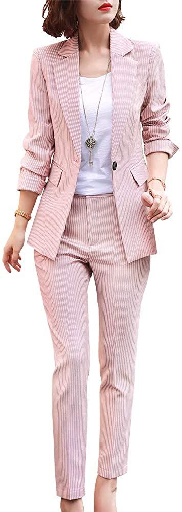 all in one place בגדי נשים Women's Two Piece Plaid Open Front Long Sleeve Blazer and Elastic Waist Pant Set Suit