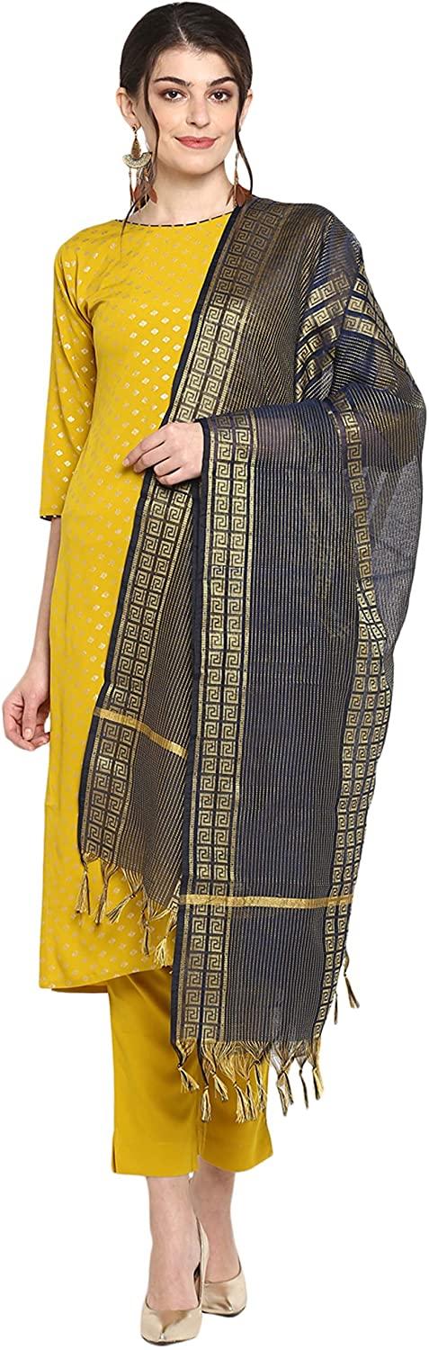 all in one place בגדי נשים Janasya Indian Women's Mustard Poly Crepe Kurta with Pant and Dupatta