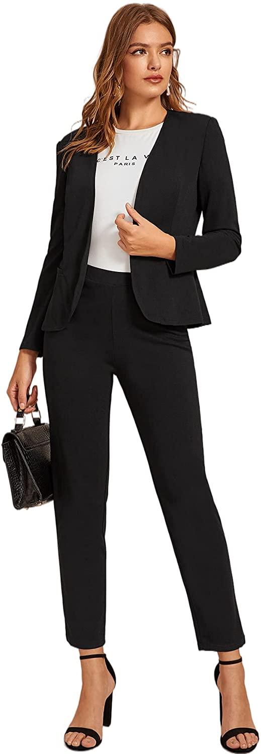 all in one place בגדי נשים SheIn Women's 2 Piece Outfits Open Front Solid Blazer Work Office Pants Suit Set