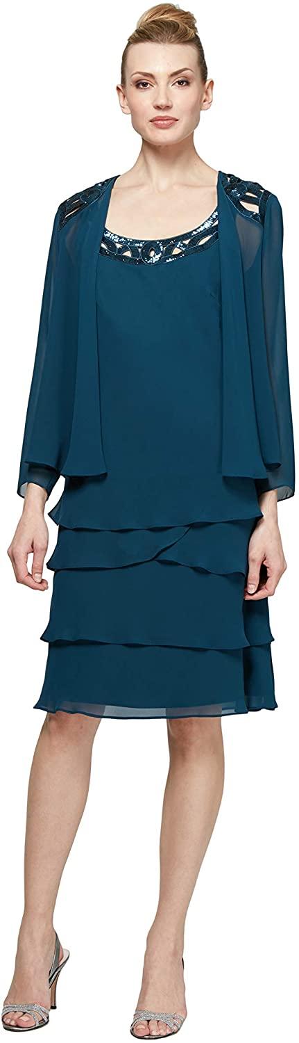 all in one place בגדי נשים S.L. Fashions Women's Embellished Tiered Sequin Jacket Dress (Petite and Regular)