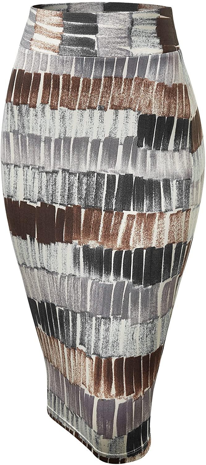 all in one place בגדי נשים Made By Johnny Women's Elastic Waist Stretch Bodycon Midi Knee Length Pencil Skirt for Office- Made in USA