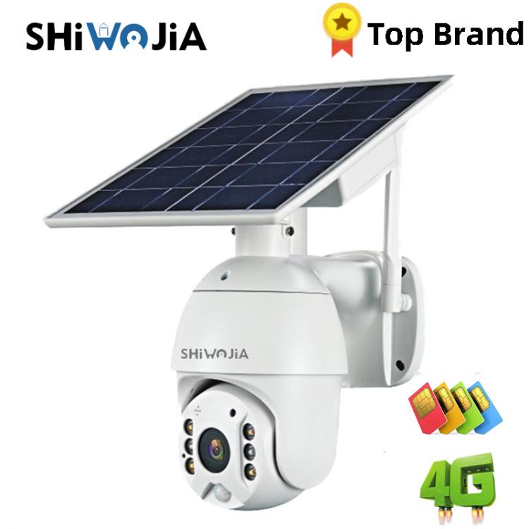 all in one place ביתית SHIWOJIA Camera 4G SIM Card 1080P HD Solar Panel Outdoor Monitoring CCTV Camera Smart Home Two-way Intrusion Alarm Long Standby