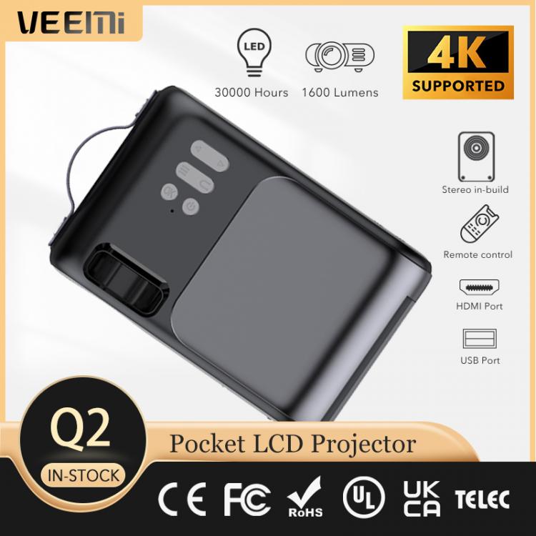 all in one place ביתית VEEMI Q2 LED Bedroom Cinema Support 1080P 4K Video Mini Portable Pocket Projector 1600 Lumens LCD Movie Beamer