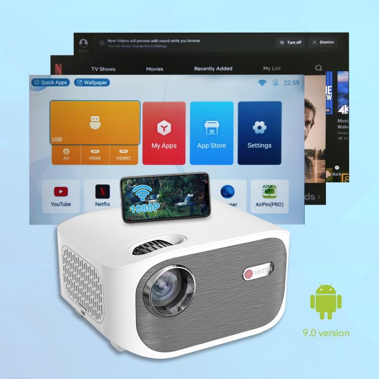 all in one place ביתית VEEMI T01 LED White Projector Android 9.0 WIFI Full HD 1080P 250 inch Big Screen Proyector Home Theater 4K Video Beamer