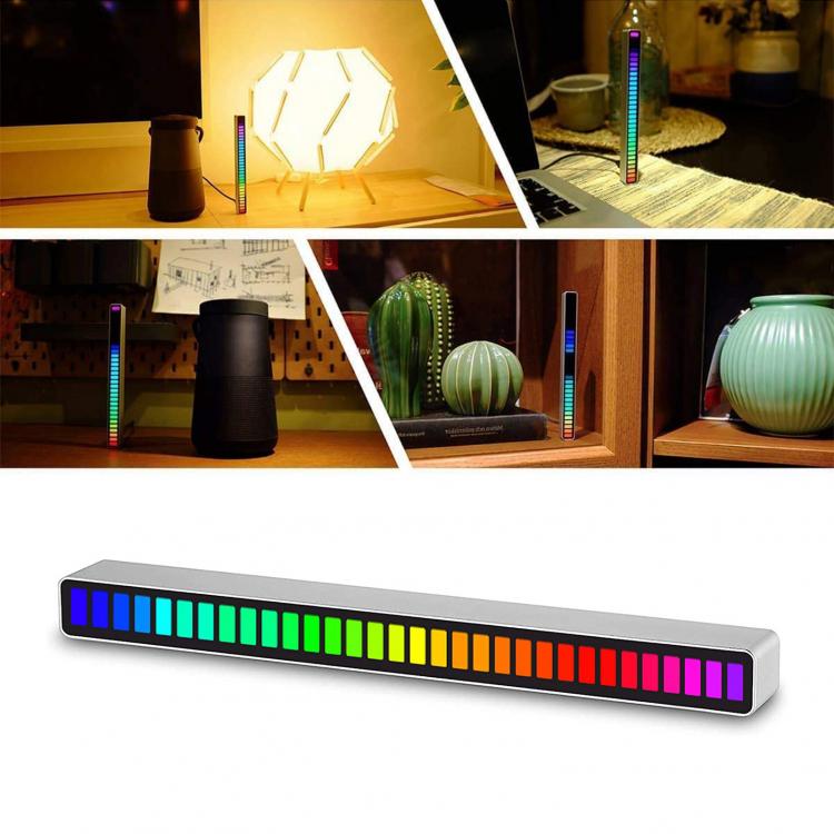 all in one place ביתית 32 Bit Music Level Indicator Aluminum Bar Voice Sound Control Audio Spectrum RGB Light LED Display Rhythm Pulse Colorful Signal