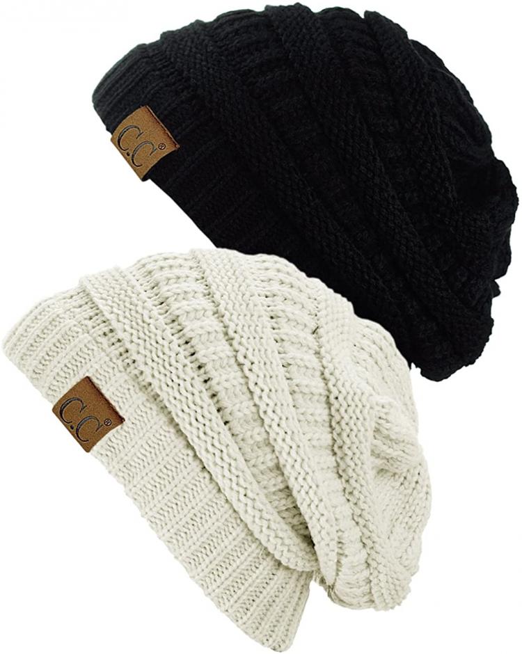 all in one place אביזרי נשים C.C Trendy Warm Chunky Soft Stretch Cable Knit Beanie Skully, 2 Pack