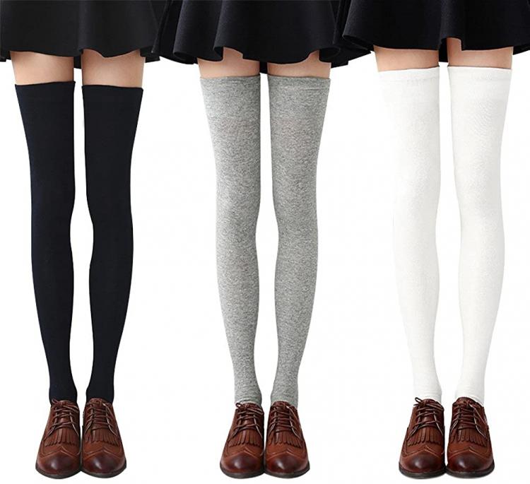 all in one place אביזרי נשים Chalier Womens Thigh High Socks Cotton Striped Over the Knee Socks Long Knee High Socks for Women