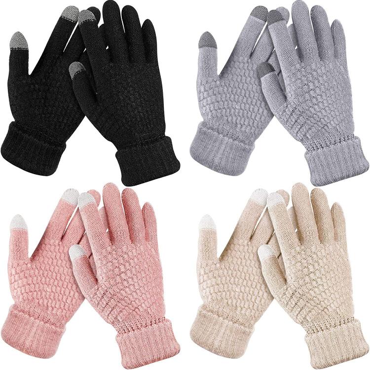 all in one place אביזרי נשים 4 Pairs Women's Winter Touch Screen Gloves Warm Fleece Lined Knit Gloves Elastic Cuff Winter Texting Gloves