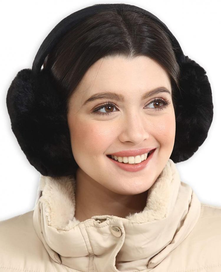 all in one place אביזרי נשים Ear Muffs for Women - Winter Ear Warmers - Soft & Warm Cable Knit Furry Fleece Earmuffs - Ear Covers for Cold Weather