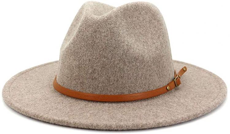 all in one place אביזרי נשים Lisianthus Women Wool Wide Brim Belt Buckle Fedora Hat