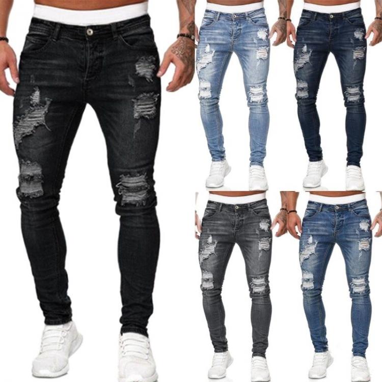 all in one place בגדי גברים 2021 Men's Jeans Ripped Skinny Hole Trousers Stretch Slim Denim Pants Large Size Hip Hop Black Blue Casual Jogging Jeans for 