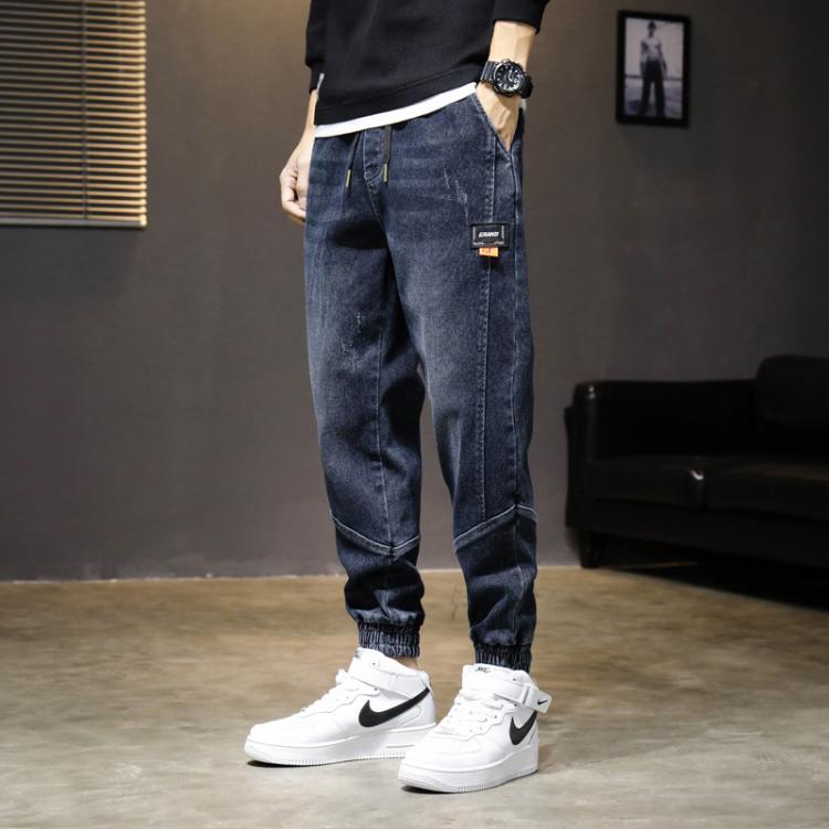 all in one place בגדי גברים BlueSmall Feet Pants Jeans Men's Loose Casual Korean Version Trend Nine Points Casual Wide-Leg Trousers Autumn Winter Models