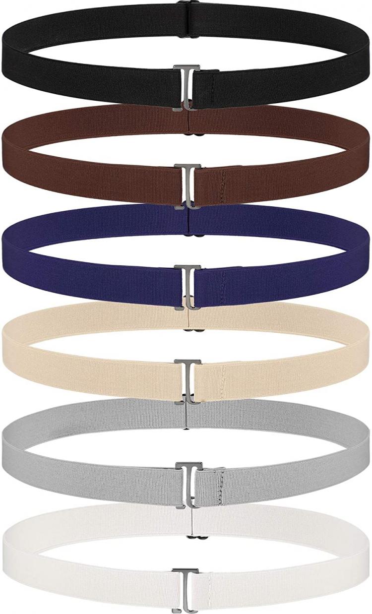 all in one place אביזרי נשים 6 Pieces Invisible Belts No Show Women's Stretch Belt Adjustable Elastic Belts with Flat Buckle for Jeans Pants Dresses (Flat