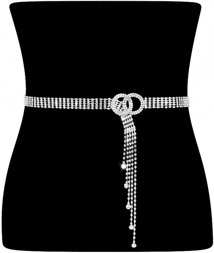 all in one place אביזרי נשים Women Rhinestone Belt Silver Shiny Diamond Fashion Crystal Ladies Double O-Ring Waist Belt for Jeans Dressesby WHIPPY