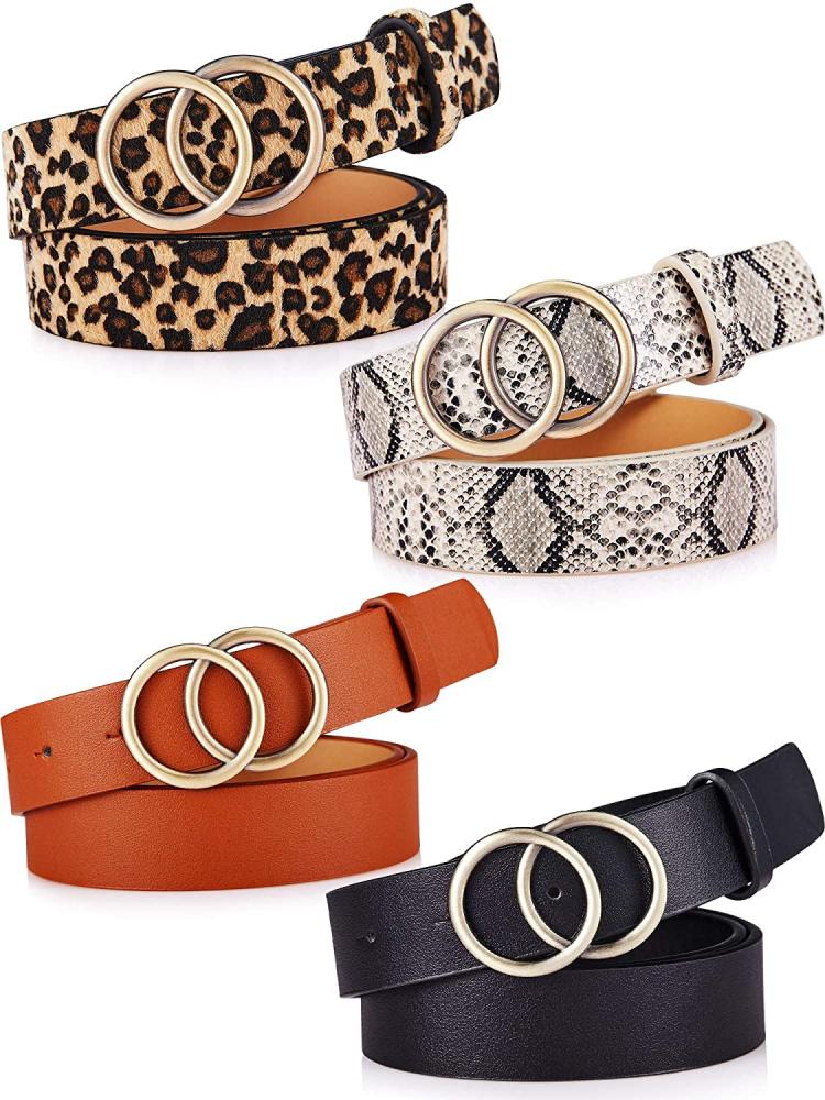 all in one place אביזרי נשים 4 Pieces Women Faux Leather Waist Belt for Ladies Jeans Pants with Double O-Ring Buckle