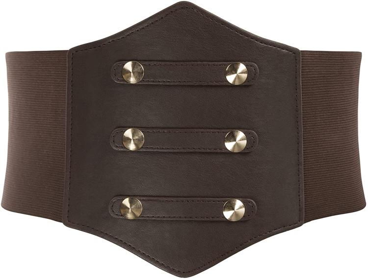 all in one place אביזרי נשים Women's PU Leather Belt Rivets Wide Waist Stretch Waistband Steampunk Button up Corset Belts