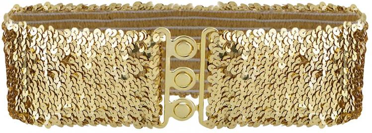 all in one place אביזרי נשים Anna-Kaci Women's Sparkly Glitter Sequin Wide Stretch Elastic Belt Accessory