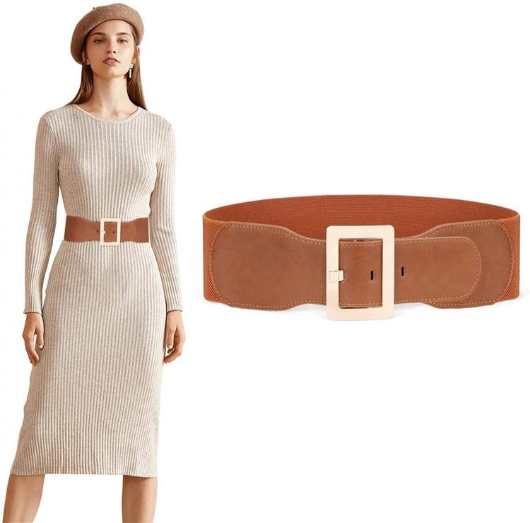 all in one place אביזרי נשים JASGOOD Women Elastic Wide Waist Belt Stretchy Vintage Belts for Dress with Metal Buckle
