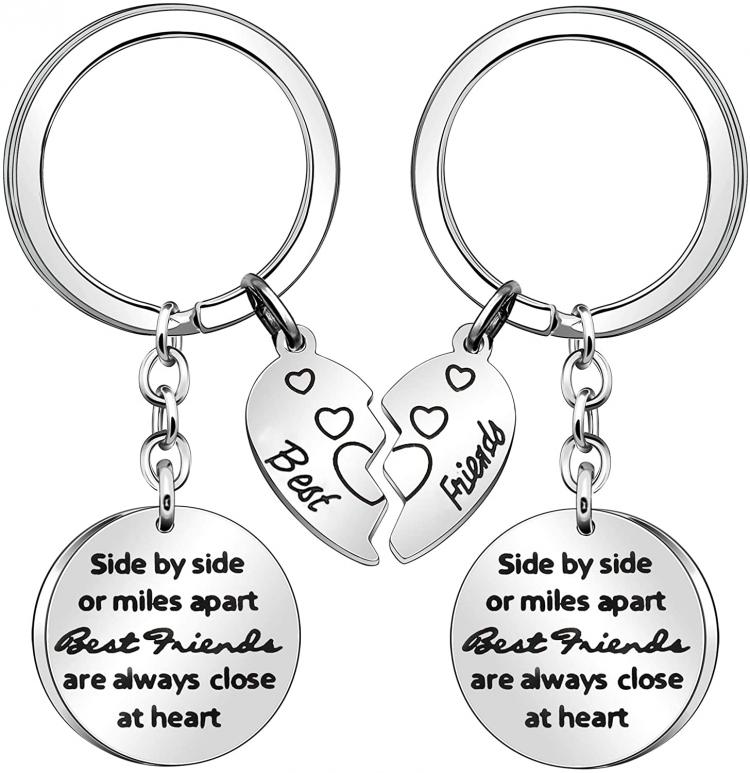 all in one place אביזרי נשים JJIA Best Friend Gifts, 2 Pcs Keychains Key Rings Keyring for Best Friends Friendship Birthday Christmas Gifts, Silver, Large