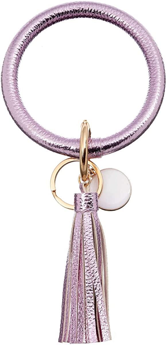 all in one place אביזרי נשים Leather-Keyrings-Tassel Wristlet Keychain-Round Key Chain Wrist Bracelet-Large Circle Keyring Bangle for Women Girls