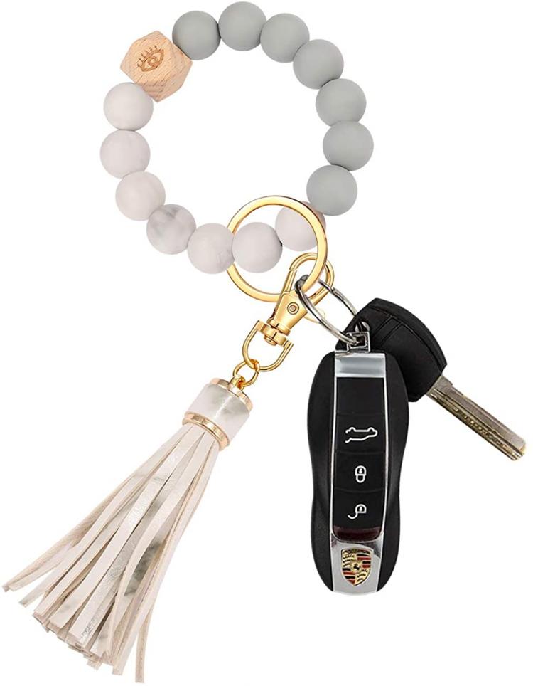 all in one place אביזרי נשים Wristlet Keychain Bracelet for Women - Silicone Beaded Circle Tassel Keyrings Bangle for Women Girls
