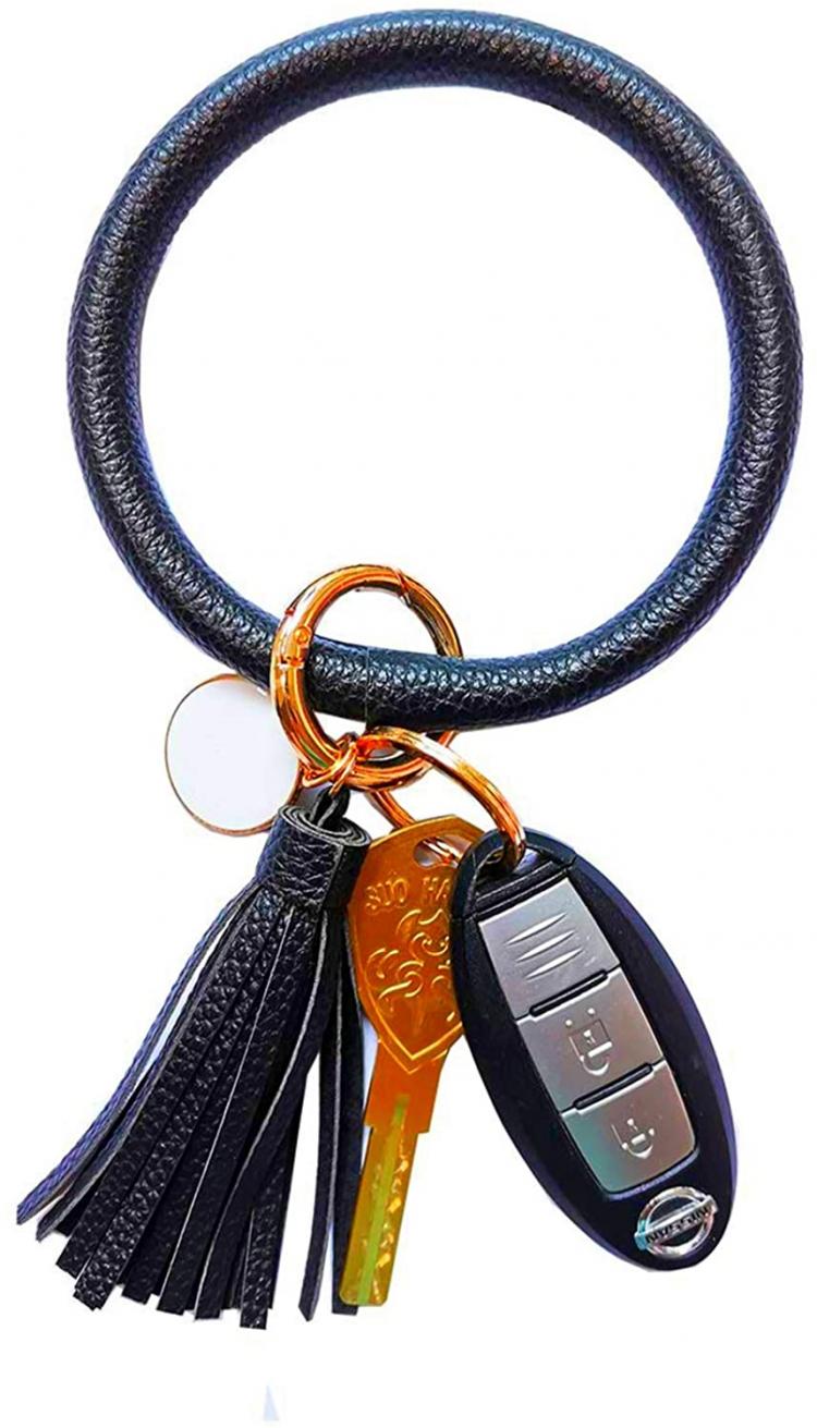 all in one place אביזרי נשים wristlet keychain bracelet, Leather Tassel Key Ring Keychain Bangle Circle Keyring Bracelets for Women and Girls