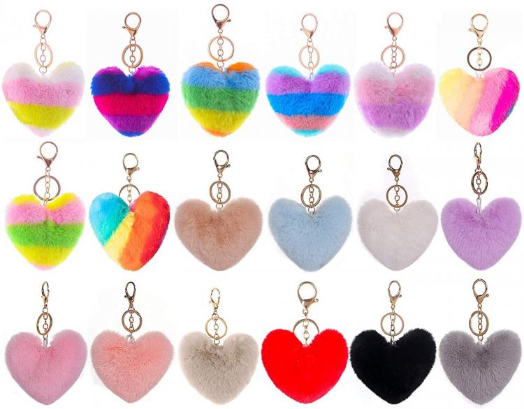 all in one place אביזרי נשים Cieovo 18 Pieces Pom Poms Keychains Fluffy Heart Shape Pompoms Keyring Faux Rabbit Fur Pompoms for Girls Women Holiday Birthday Gi