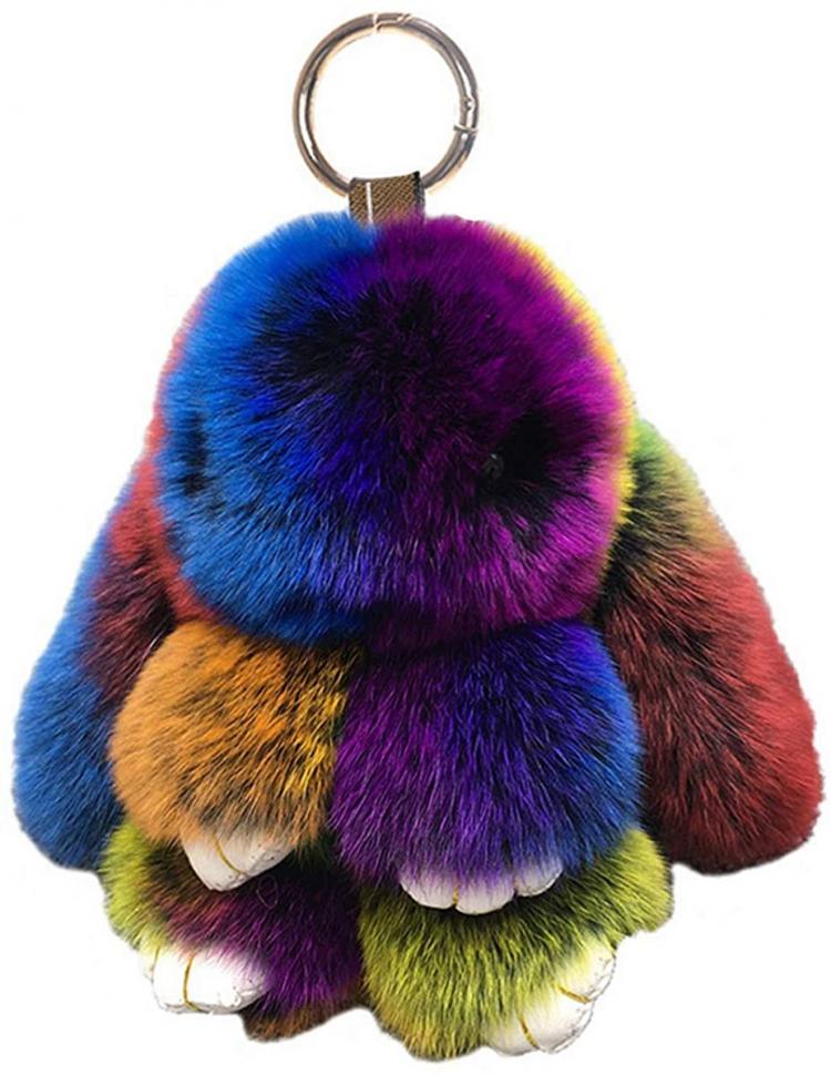 all in one place אביזרי נשים Bunny Keychain Large Cute Rex Rabbit Faux Fur Key chain Car Handbag Keyring multicolour