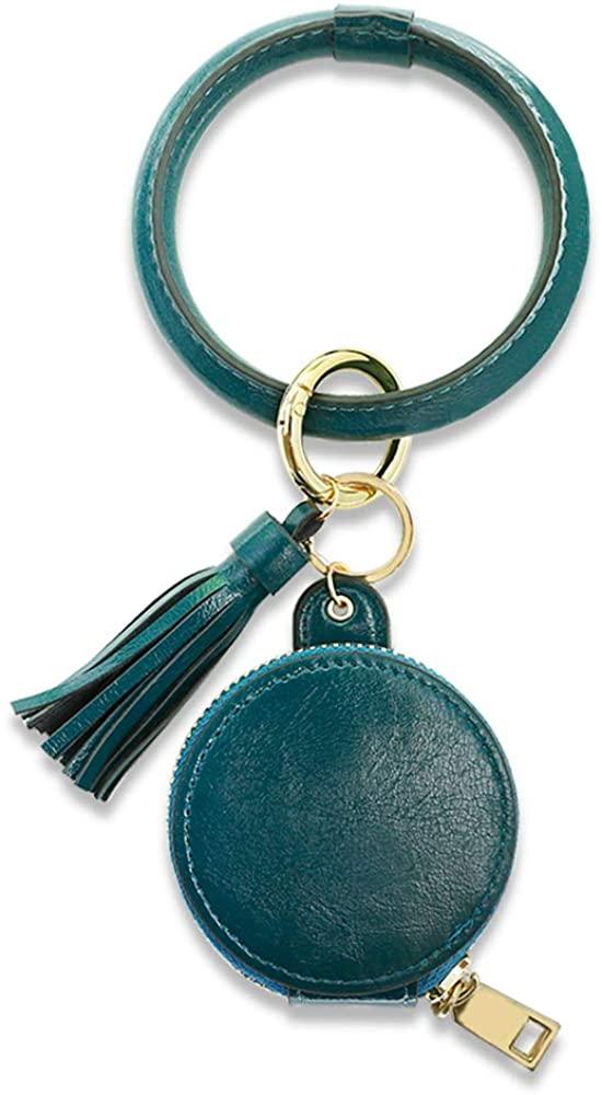 all in one place אביזרי נשים AD Jewelry Keychain Bracelet Wristlet Keyring Circle Leather Tassel Holder Bag for Bluetooth Headset for Women